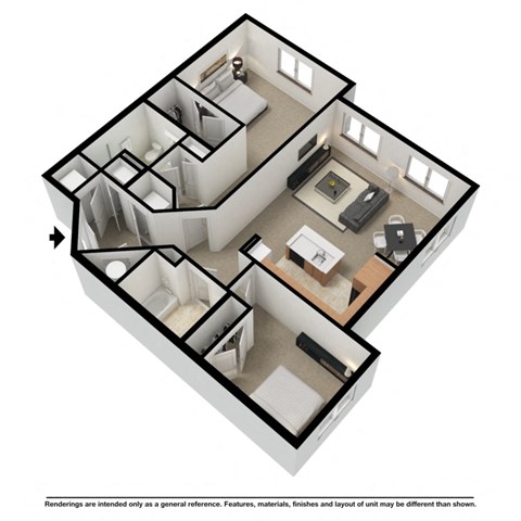 Two bedroom 3d floor plan